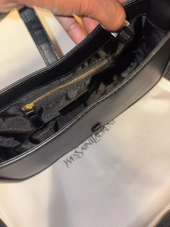 Yves Saint Laurent Black Leather Shoulder Bag with Gold YSL Emblem - Picture 4 of 5